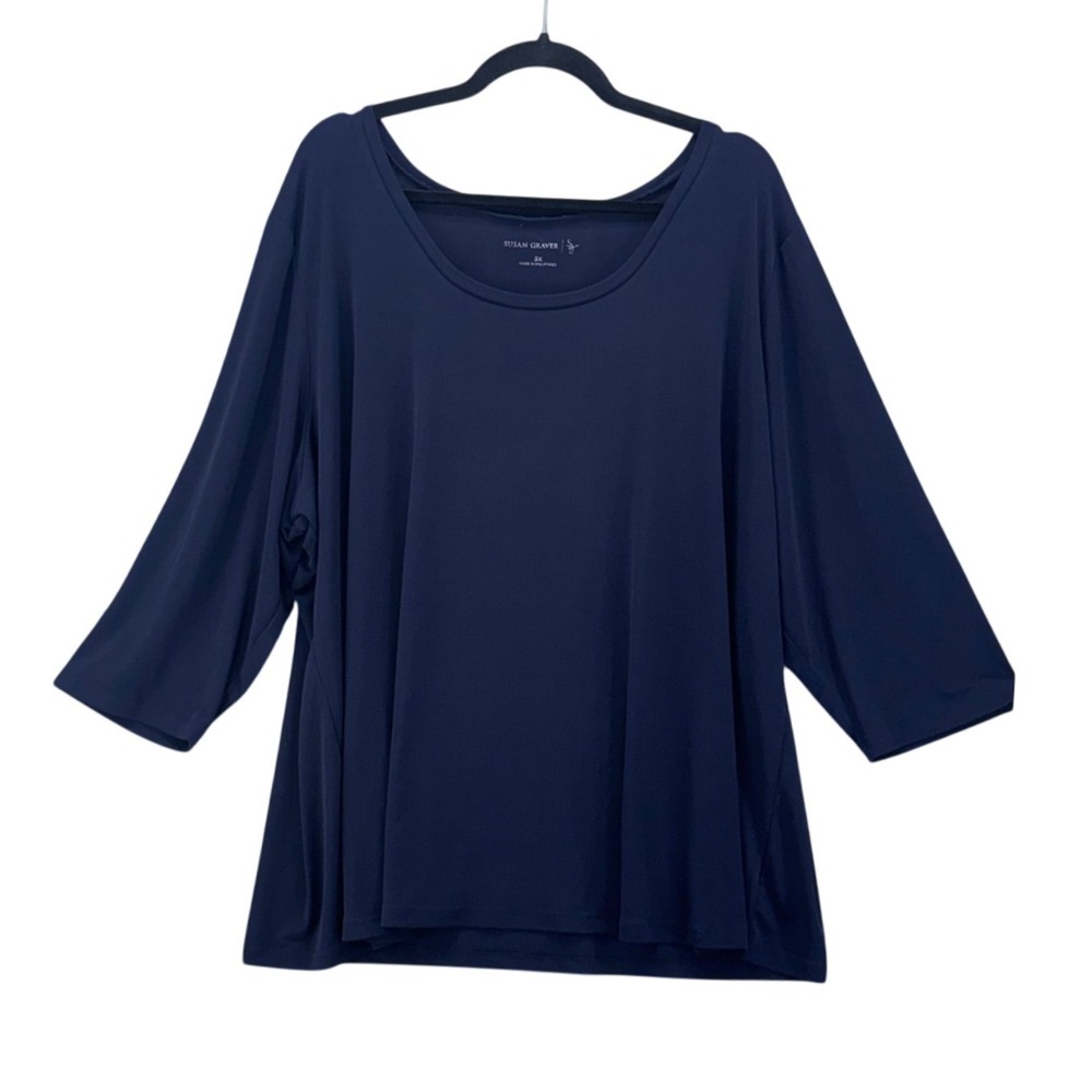 Susan Graver Womans Liquid Knit Top Size 2x Classic Timeless Minmalist Navy